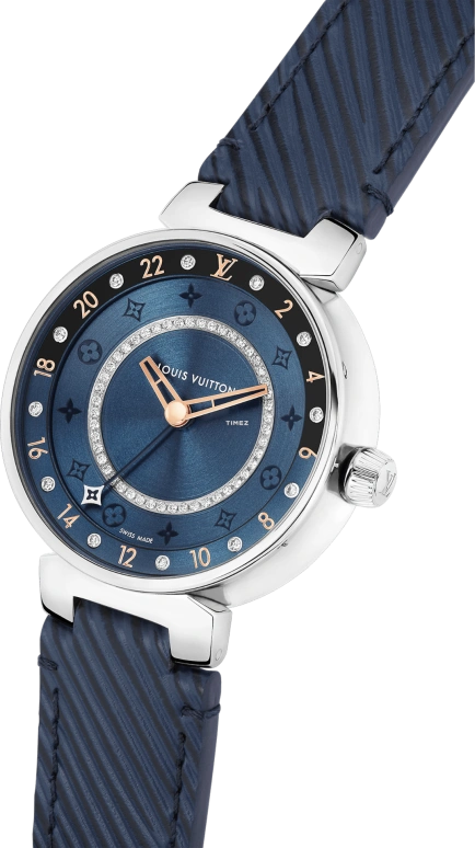 LOUIS VUITTON,Tambour Moon 35mm,35mm,Stainless Steel,Blue,Quartz,Dule Time,Sapphire,Crystal Glass,QBB182