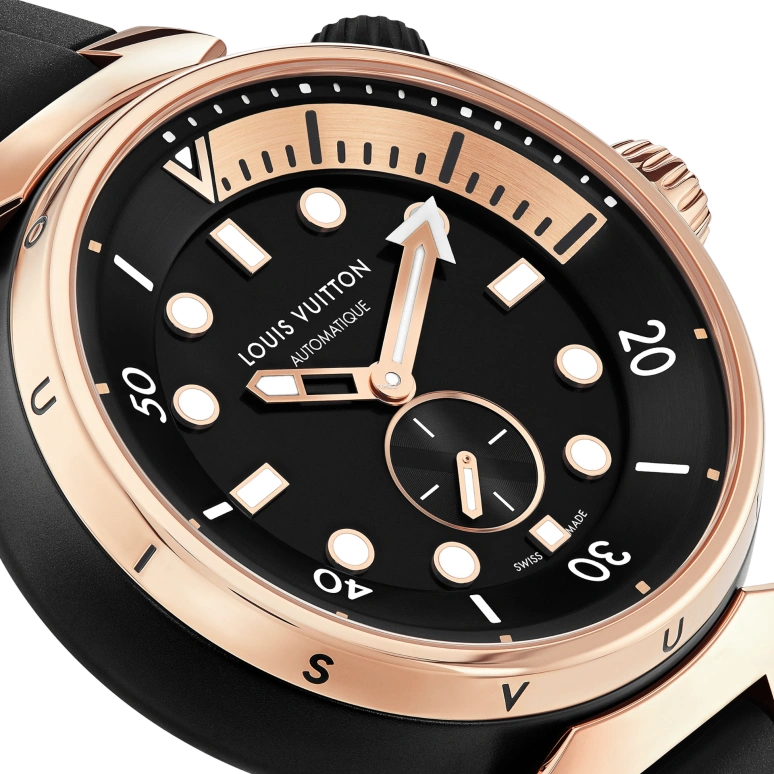 LOUIS VUITTON,Tambour Street Diver 44mm,44mm,Stainless Steel,Rose Gold,Black,Automatic,Sapphire,Crystal Glass,Round,QBB174