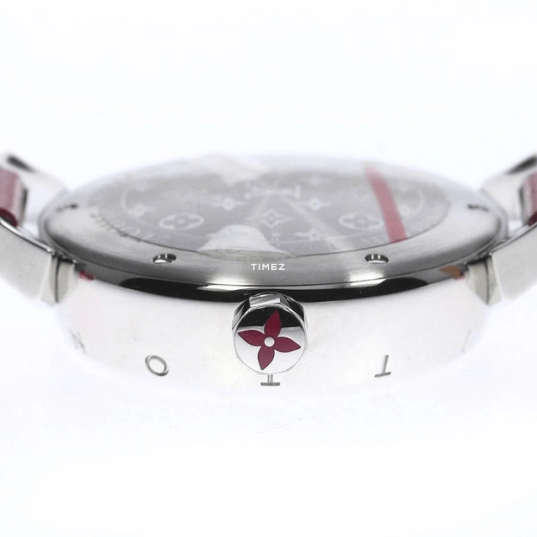 路易威登,Tambour Disc 34毫米,34毫米,不锈钢,粉色,石英,圆形,银色,Q13M90