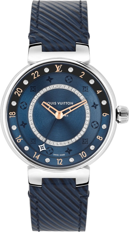 LOUIS VUITTON,Tambour Moon 35mm,35mm,Stainless Steel,Blue,Quartz,Dule Time,Sapphire,Crystal Glass,QBB182