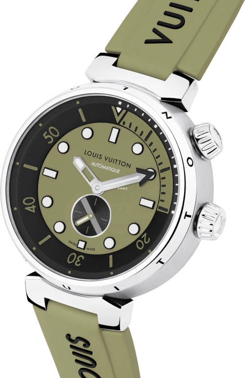 LOUIS VUITTON,Tambour Street Diver 44mm,44mm,Stainless Steel,Olive Green,Black,Green,Automatic,Sapphire,Crystal Glass,Round,QBB202