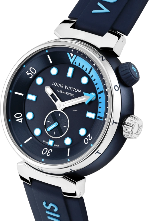 LOUIS VUITTON,Tambour Street Diver 44mm,44mm,Stainless Steel,Blue,Automatic,Sapphire,Crystal Glass,Round,QBB172