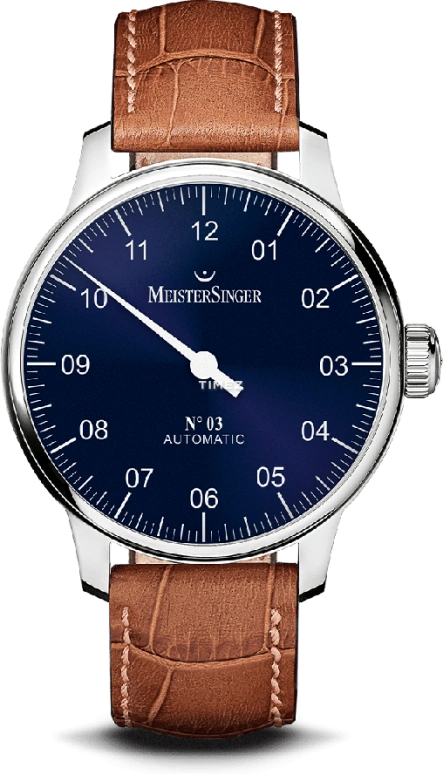 MeisterSinger,单针手表 43毫米,43毫米,不锈钢,蓝色,自动上弦,38小时,蓝宝石,AM908