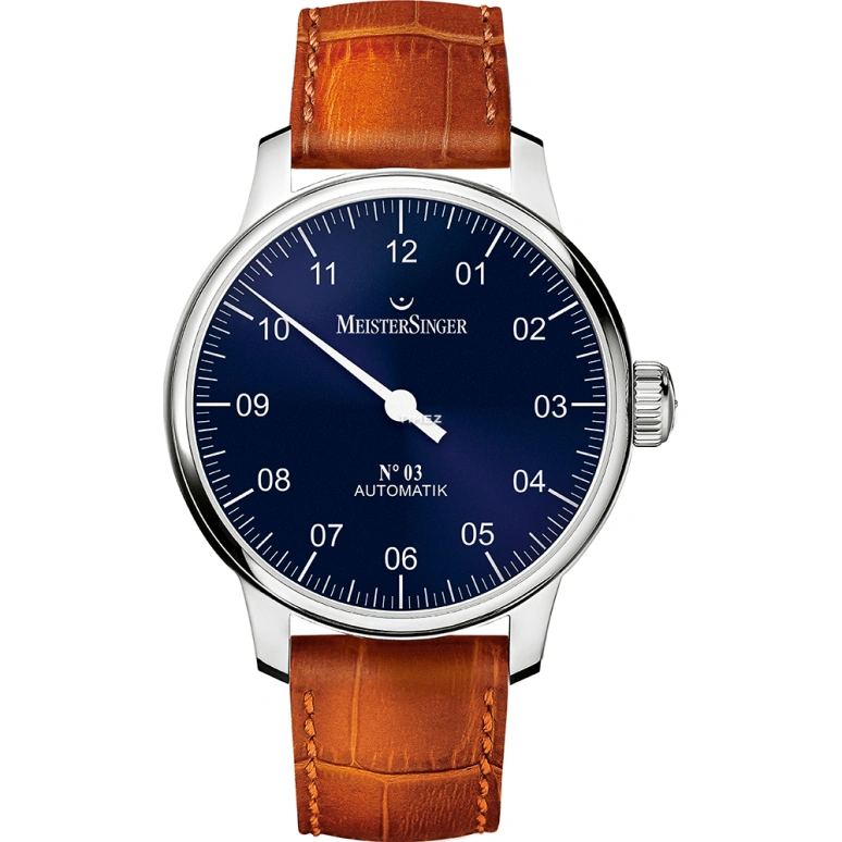 MeisterSinger,单针手表 43毫米,43毫米,不锈钢,蓝色,自动上弦,38小时,蓝宝石,AM908