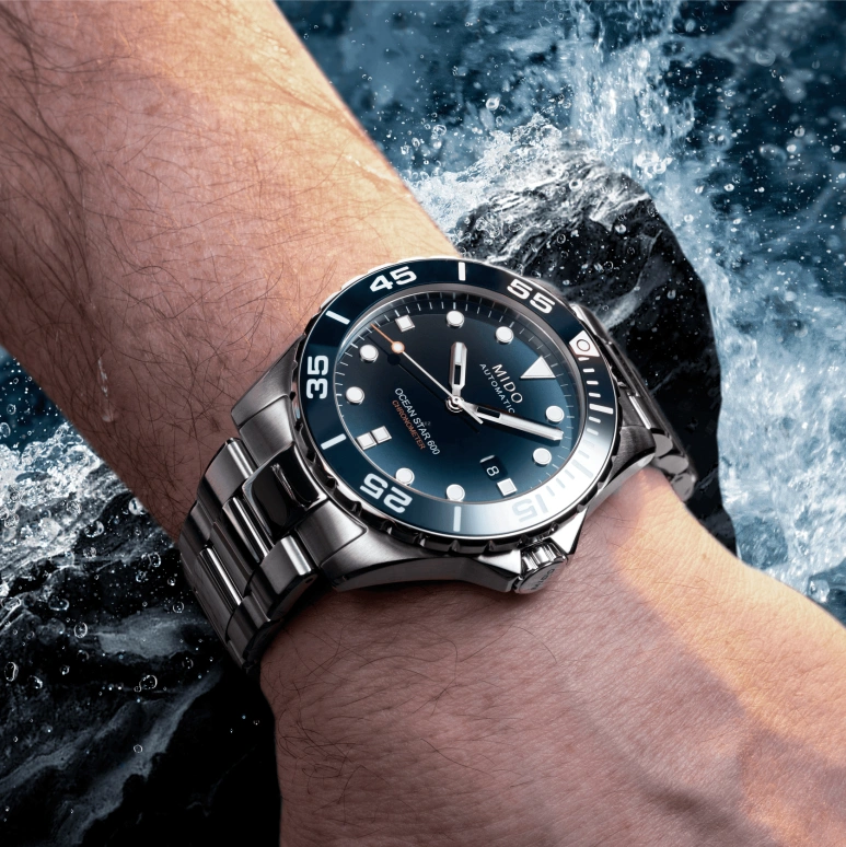 Mido,Ocean Star 43.50mm,43.50mm,Ceramic,Stainless Steel,Blue,Automatic,Date,Anti-magnetic,M026,M026.608.11.041.01