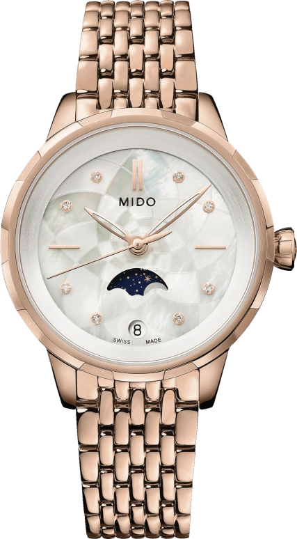 Mido,Rainflower 31mm,31mm,Rose Gold,Stainless Steel,White,Quartz,Moonphase,Day,M043,M043.023.33.106.00