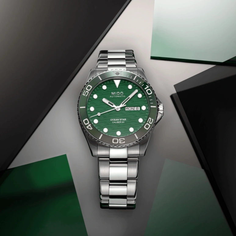 Mido,Ocean Star 42.50mm,42.50mm,Ceramic,Stainless Steel,Green,Automatic,Date,Day,M042,M042.430.11.091.00