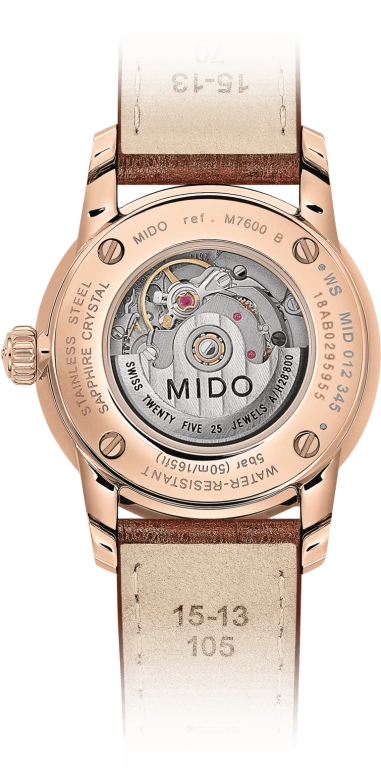 Mido,Baroncelli 29mm,29mm,Stainless Steel,Rose Gold,Blue,Automatic,38hours,Sapphire,M7600,M7600.3.65.8