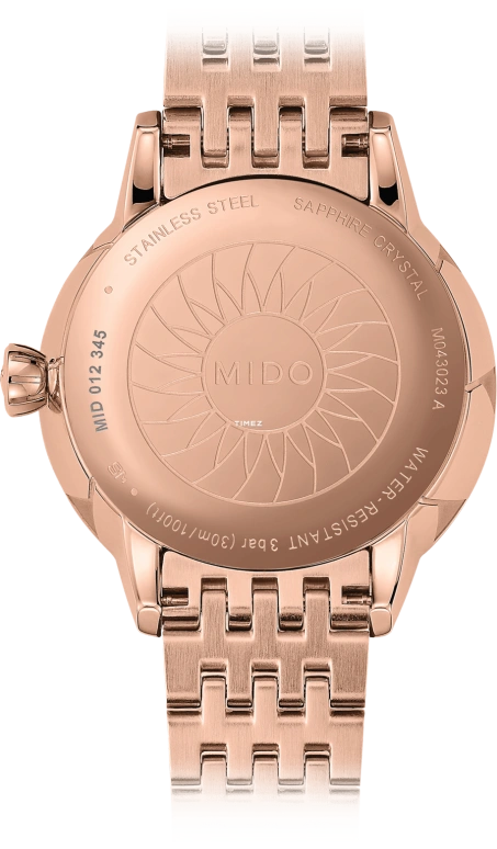 Mido,Rainflower 31mm,31mm,Rose Gold,Stainless Steel,White,Quartz,Moonphase,Day,M043,M043.023.33.106.00