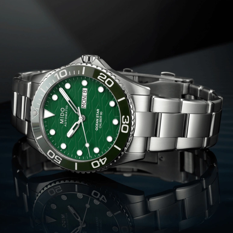 Mido,Ocean Star 42.50mm,42.50mm,Ceramic,Stainless Steel,Green,Automatic,Date,Day,M042,M042.430.11.091.00