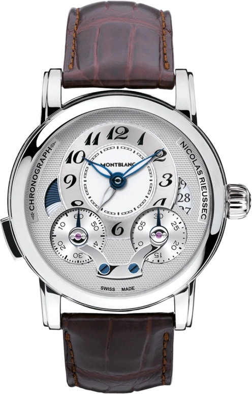 Montblanc,Nicolas Rieussec 43mm,43mm,Stainless Steel,Silver,Automatic,Chronograph,Monopoussoir,Date,Column Wheel,72hours,In-house Caliber,106487