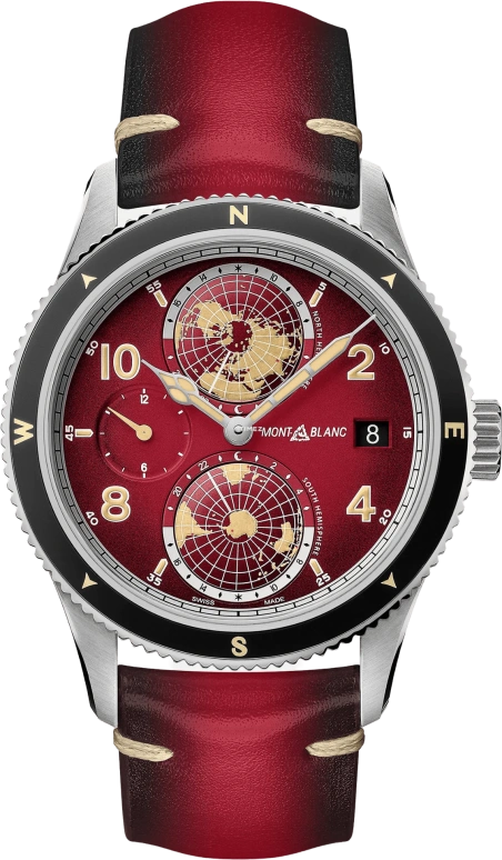 Montblanc,1858 42mm,42mm,Titanium,Red,Automatic,Day,Dule Time,World Time,MB129177