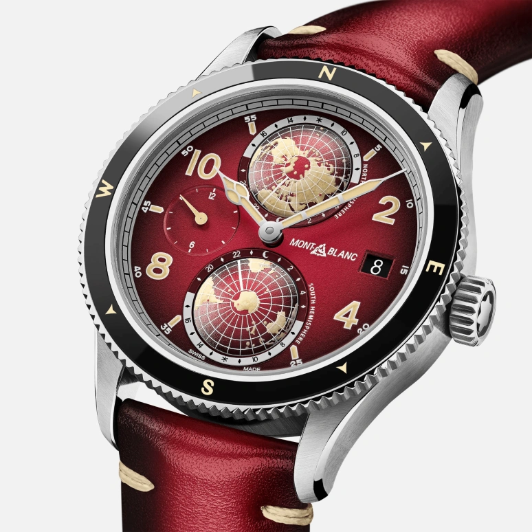 Montblanc,1858 42mm,42mm,Titanium,Red,Automatic,Day,Dule Time,World Time,MB129177