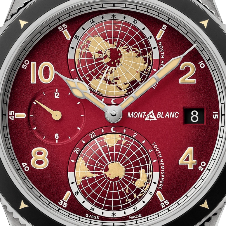 Montblanc,1858 42mm,42mm,Titanium,Red,Automatic,Day,Dule Time,World Time,MB129177