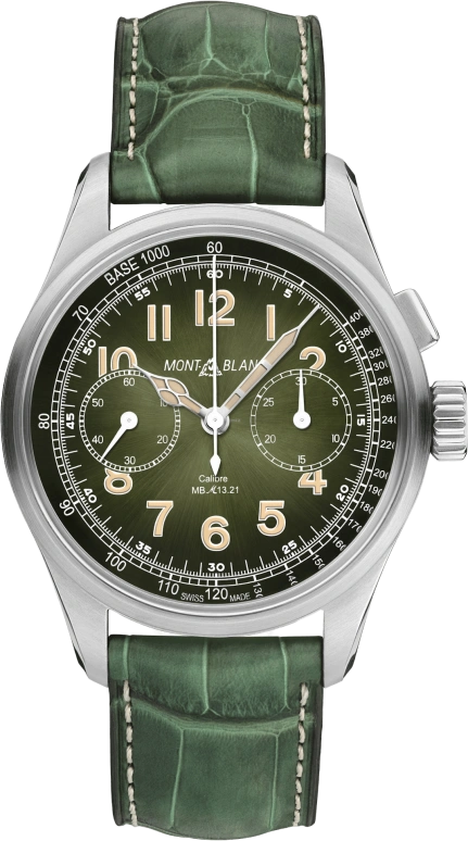 Montblanc,1858 40mm,40mm,Stainless Steel,Green,Handwound,Chronograph,Monopoussoir,Column Wheel,117834