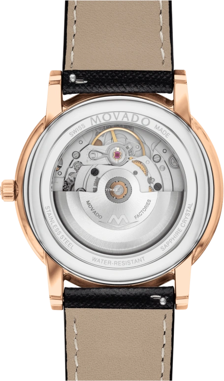 Movado,Museum Classic 40mm,40mm,Stainless Steel,Rose Gold,Black,Automatic,Day,Sapphire,Crystal Glass,0607474