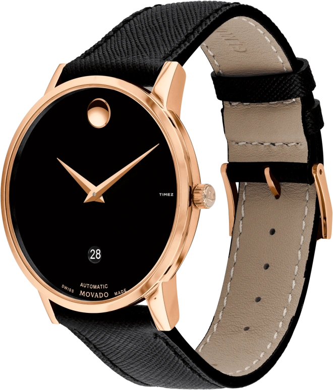 Movado,Museum Classic 40mm,40mm,Stainless Steel,Rose Gold,Black,Automatic,Day,Sapphire,Crystal Glass,0607474