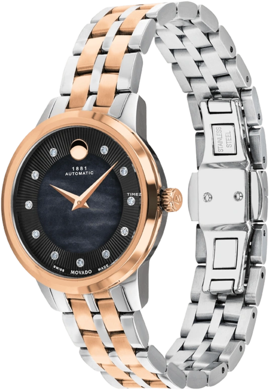 Movado,1881 Automatic 30mm,30mm,Rose Gold,Black,Automatic,Sapphire,Crystal Glass,Round,0607488