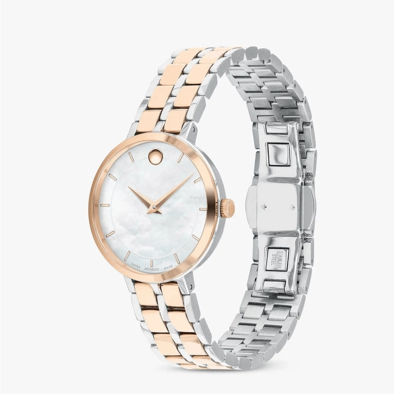 Movado,Edge 28mm,28mm,Stainless Steel,Rose Gold,White,Quartz,Sapphire,Crystal Glass,Round,0607324