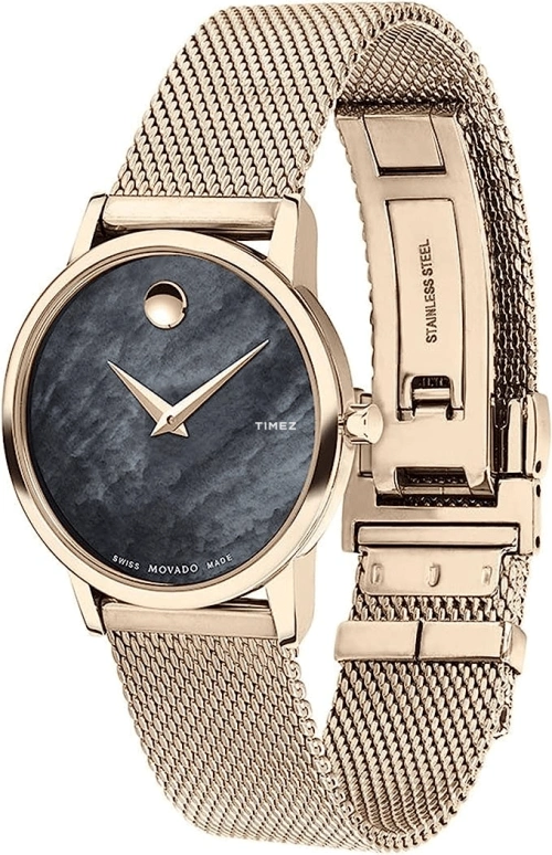 Movado,Museum Classic 28mm,28mm,Stainless Steel,Rose Gold,Black,Quartz,Sapphire,Crystal Glass,Round,0607426