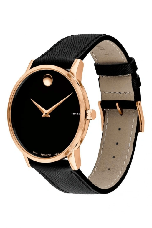 Movado,Museum Classic 40mm,40mm,Stainless Steel,Rose Gold,Black,Quartz,Sapphire,Crystal Glass,Round,0607196