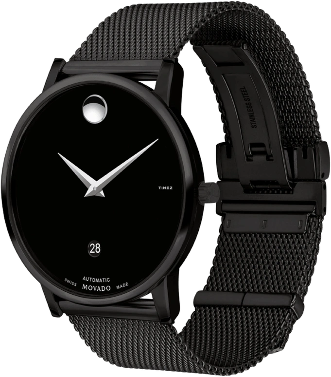 Movado,Museum Classic 40mm,40mm,Stainless Steel,Black,Automatic,Day,Sapphire,Crystal Glass,0607568