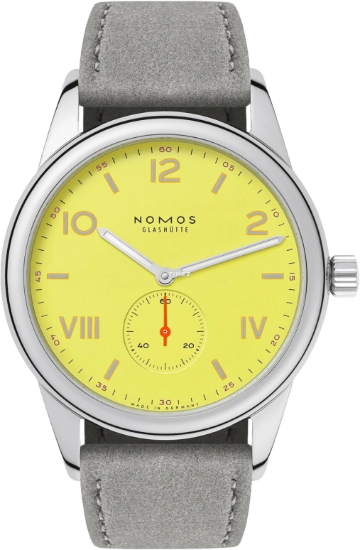 Nomos Glashütte,Club 38.50mm,38.50mm,Stainless Steel,Yellow,Handwound,43hours,In-house Caliber,721