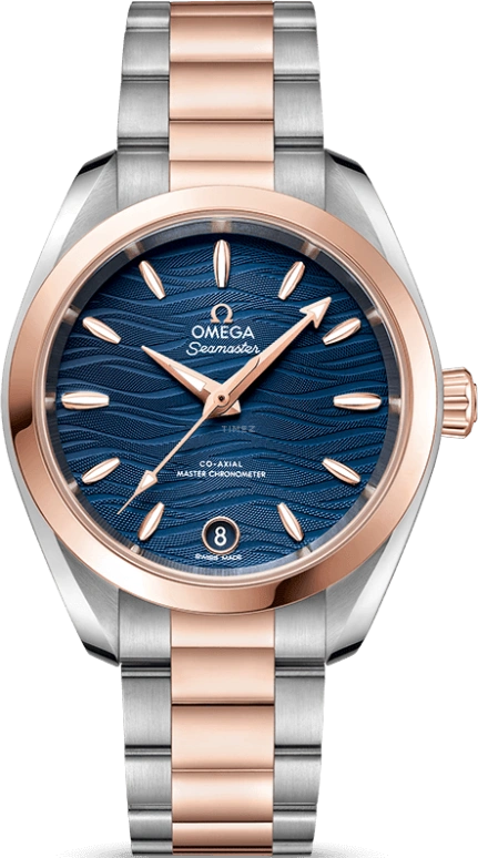 欧米茄,海马AQUA TERRA 150米 34毫米,34毫米,Sedna® 红金,不锈钢,蓝色,自动上弦,星期历,同轴擒纵系统,220,220.20.34.20.03.001