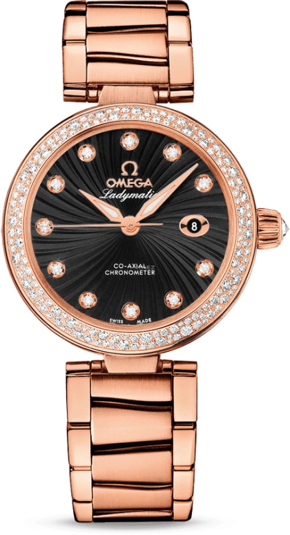 Omega,LadyMatic 34mm,34mm,Red Gold,Black,Automatic,Date,Co-Axial Escapement,425,425.65.34.20.51.001