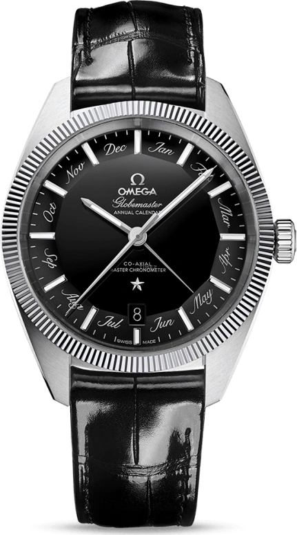 Omega,Globemaster 41mm,41mm,Tungsten,Stainless Steel,Black,Automatic,Annual Calendar,Month,Date,Zodiac Indications,55hours,In-house Caliber,130,130.33.41.22.01.001