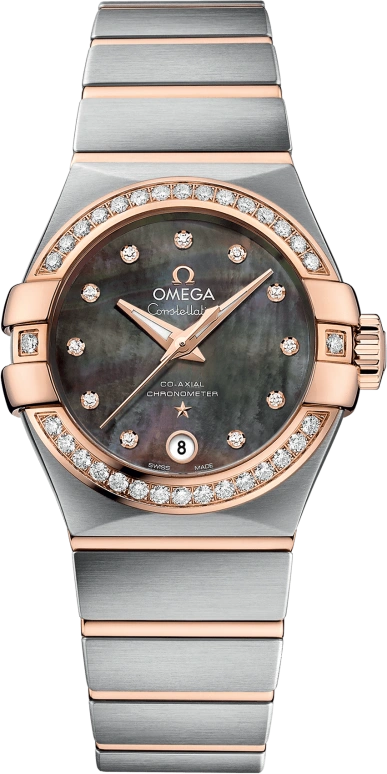 Omega,Constellation 27mm,27mm,Red Gold,Stainless Steel,Brown,Automatic,Date,Zodiac Indications,Co-Axial Escapement,123,123.25.27.20.57.006