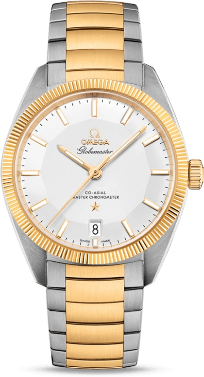 Omega,Globemaster 39mm,39mm,Yellow Gold,Stainless Steel,Silver,Automatic,Date,Co-Axial Escapement,130,130.20.39.21.02.001