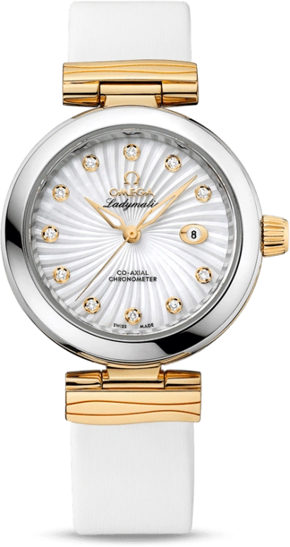 Omega,LadyMatic 34mm,34mm,Yellow Gold,Stainless Steel,White,Automatic,Date,Zodiac Indications,Co-Axial Escapement,425,425.22.34.20.55.002