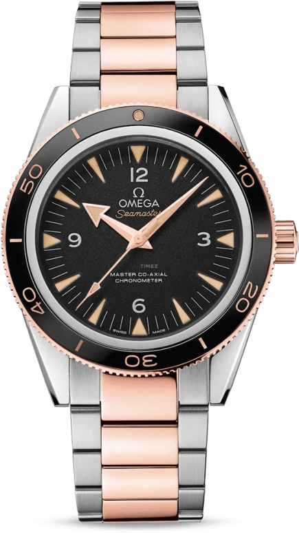 Omega,Seamaster 300 41mm,41mm,Sedna Gold,Stainless Steel,Black,Automatic,Co-Axial Escapement,60hours,233,233.20.41.21.01.001