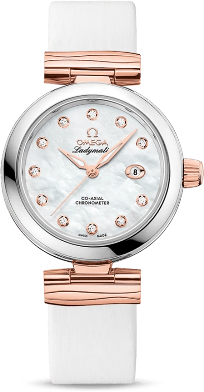 Omega,LadyMatic 34mm,34mm,Sedna Gold,Stainless Steel,White,Automatic,Date,Zodiac Indications,Co-Axial Escapement,425,425.22.34.20.55.004