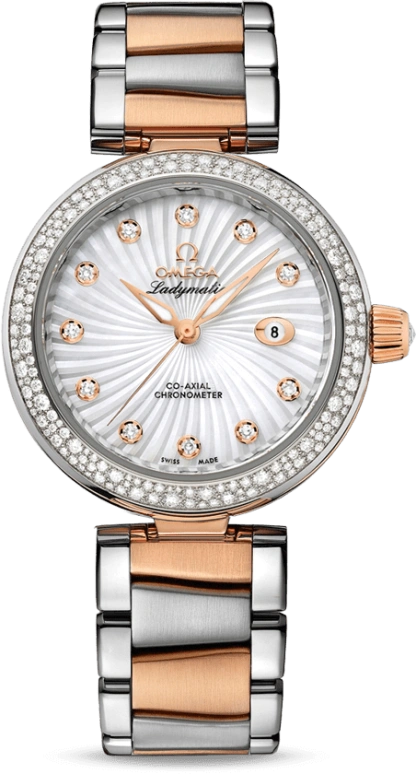 Omega,LadyMatic 34mm,34mm,Red Gold,Stainless Steel,White,Automatic,Date,Zodiac Indications,Co-Axial Escapement,425,425.25.34.20.55.001