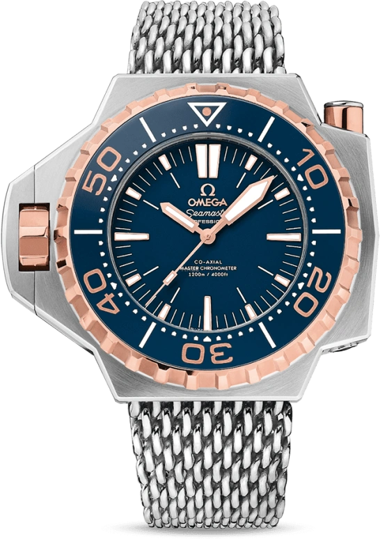 Omega,Seamaster PloProf 55mm,55mm,Titanium,Sedna Gold,Blue,Automatic,Co-Axial Escapement,60hours,227,227.60.55.21.03.001