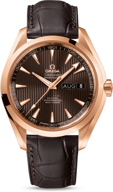 欧米茄,海马AQUA TERRA 150米 43毫米,43毫米,红金,灰色,自动上弦,年历,月历,星期历,同轴擒纵系统,60小时,自制机芯,231,231.53.43.22.06.003