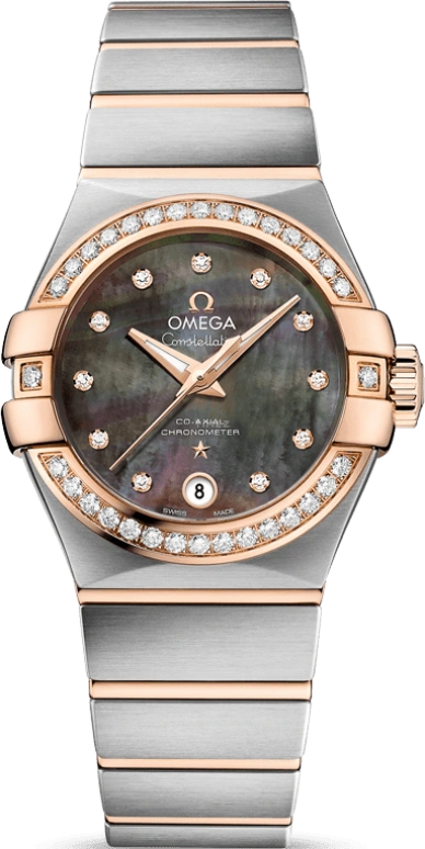 Omega,Constellation 27mm,27mm,Red Gold,Stainless Steel,Brown,Automatic,Date,Zodiac Indications,Co-Axial Escapement,123,123.25.27.20.57.006