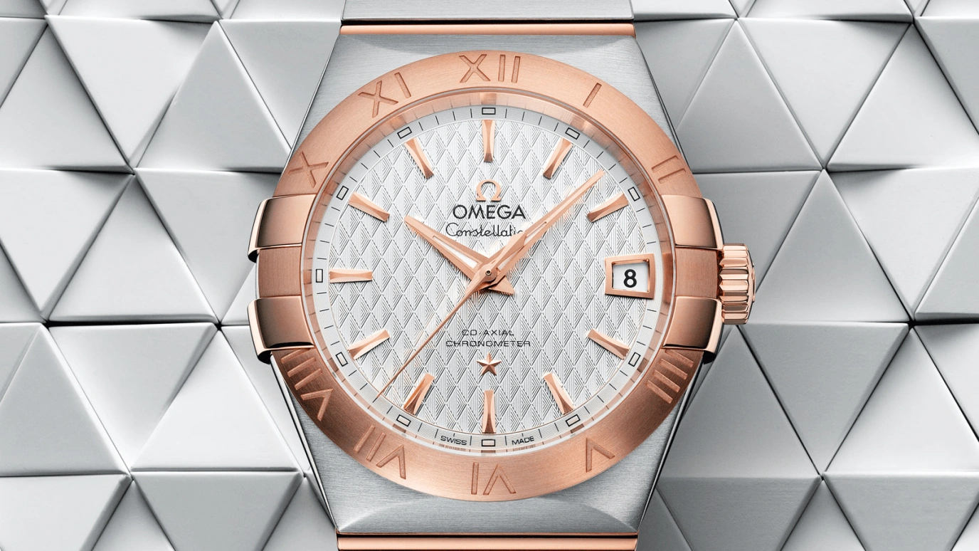 Omega,Constellation 38mm,38mm,Red Gold,Stainless Steel,Silver,Automatic,Date,Co-Axial Escapement,123,123.20.38.21.02.008