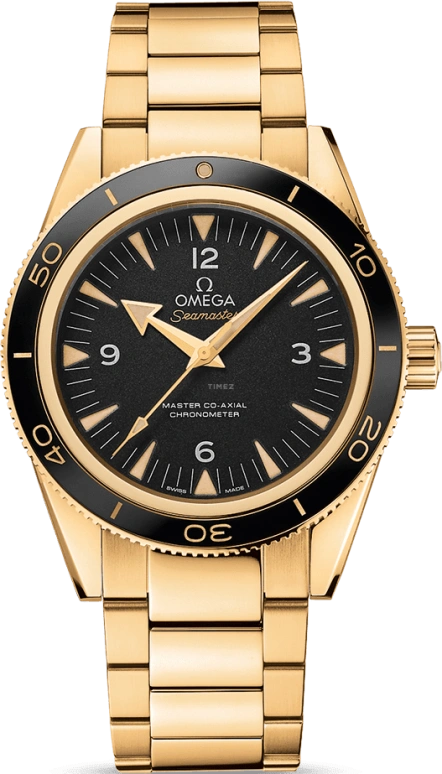 Omega,Seamaster 300 41mm,41mm,Yellow Gold,Black,Automatic,Date,Co-Axial Escapement,233,233.60.41.21.01.002