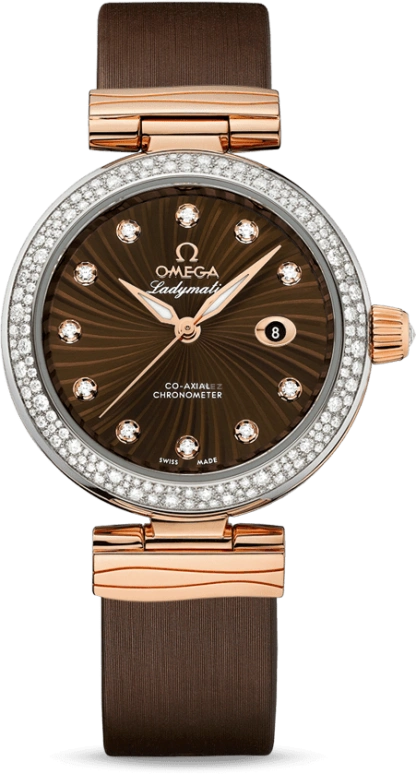 Omega,LadyMatic 34mm,34mm,Red Gold,Stainless Steel,Brown,Automatic,Date,Zodiac Indications,Co-Axial Escapement,425,425.27.34.20.63.001