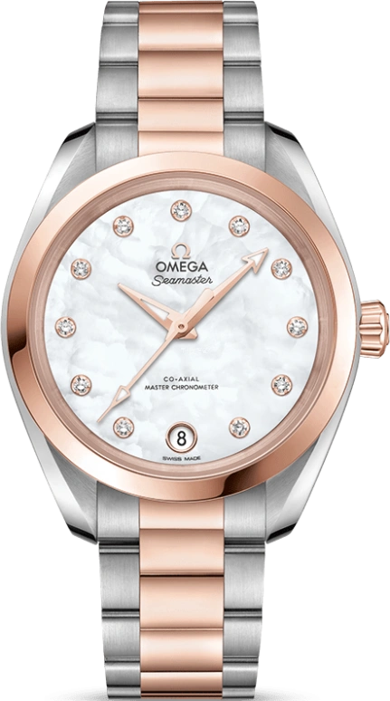 欧米茄,海马AQUA TERRA 150米 34毫米,34毫米,Sedna® 红金,不锈钢,白色,自动上弦,星期历,同轴擒纵系统,220,220.20.34.20.55.001