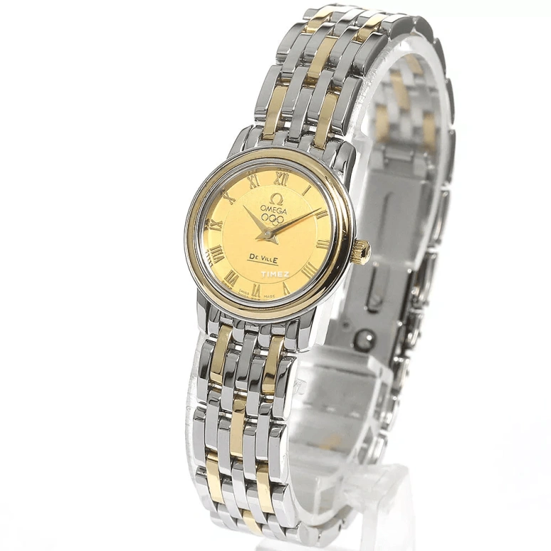 Omega,Specialities 22mm,22mm,Stainless Steel,Yellow Gold,Champagne,Quartz,30000hours,In-house Caliber,413,413.20.22.60.08.001
