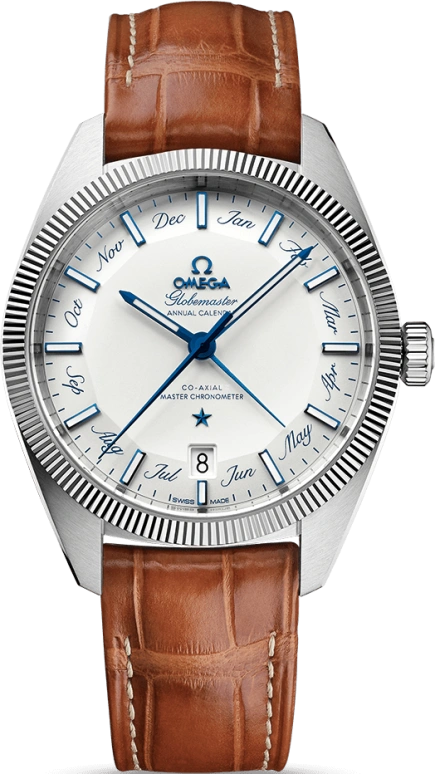 Omega,Globemaster 41mm,41mm,Tungsten,Stainless Steel,White,Automatic,Annual Calendar,Month,Date,Zodiac Indications,55hours,In-house Caliber,130,130.33.41.22.02.001