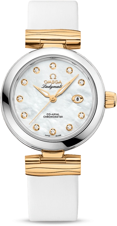 Omega,LadyMatic 34mm,34mm,Yellow Gold,Stainless Steel,White,Automatic,Date,Zodiac Indications,Co-Axial Escapement,425,425.22.34.20.55.003