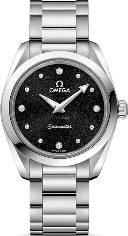 欧米茄,海马AQUA TERRA 150米 28毫米,28毫米,不锈钢,黑色,石英,日历,星座指示,220,220.10.28.60.51.001