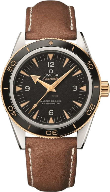 Omega,Seamaster 300 41mm,41mm,Yellow Gold,Stainless Steel,Black,Automatic,Co-Axial Escapement,60hours,233,233.22.41.21.01.001