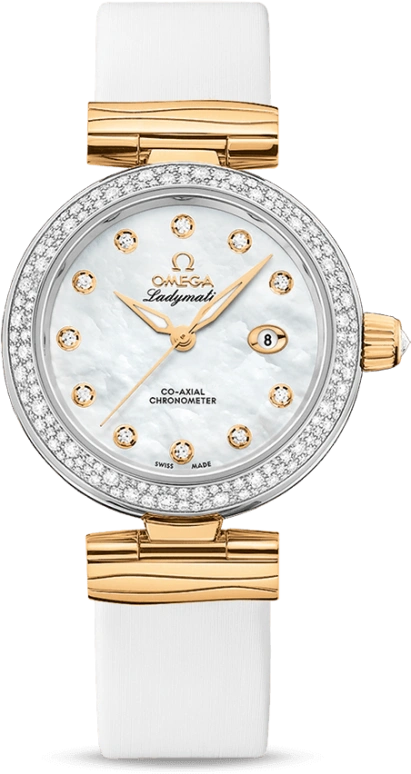 Omega,LadyMatic 34mm,34mm,Yellow Gold,Stainless Steel,White,Automatic,Date,Zodiac Indications,Co-Axial Escapement,425,425.27.34.20.55.003