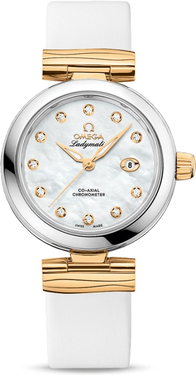 Omega,LadyMatic 34mm,34mm,Yellow Gold,Stainless Steel,White,Automatic,Date,Zodiac Indications,Co-Axial Escapement,425,425.22.34.20.55.003